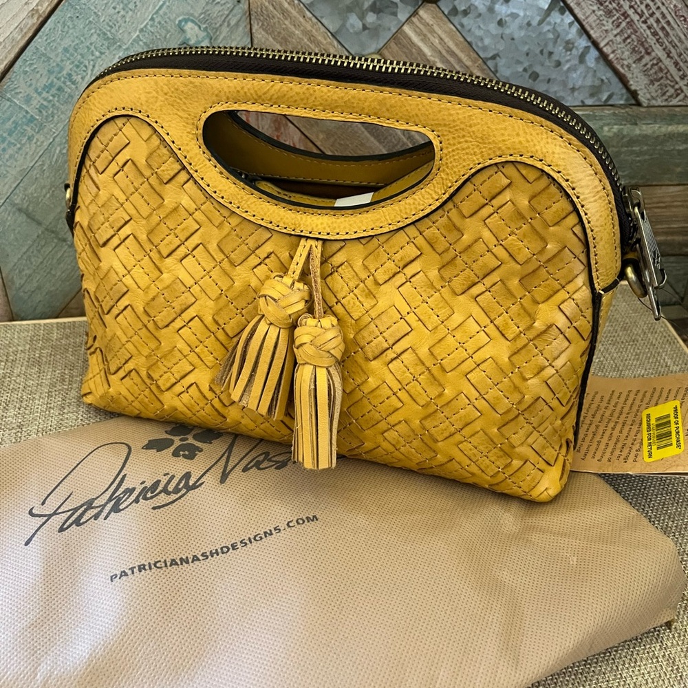 Patricia Nash Yellow Clutch with Woven Leather Design - Picture 5 of 6